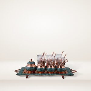 Eight-Piece Aghajani Turquoise Inlaid Tea Service Set